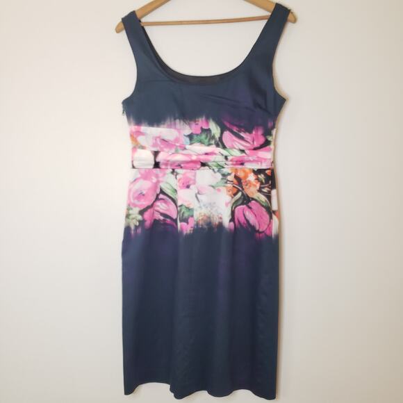 Elie Tahari Sleeveless Navy Graphic Floral Print Sheath Dress Size 8 - Picture 4 of 8